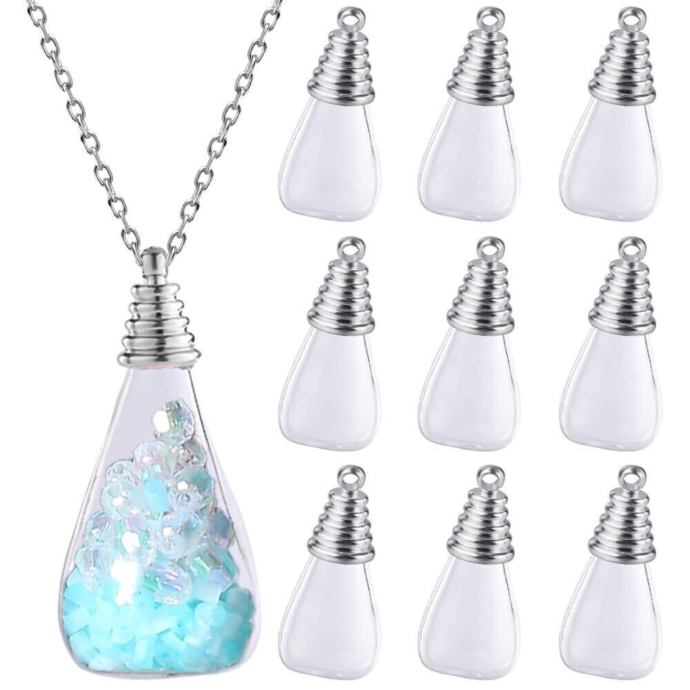 9351 1 Box 20Pcs 10 Sets Mini Glass Bottle Charms Clear Bottle Charm Drop